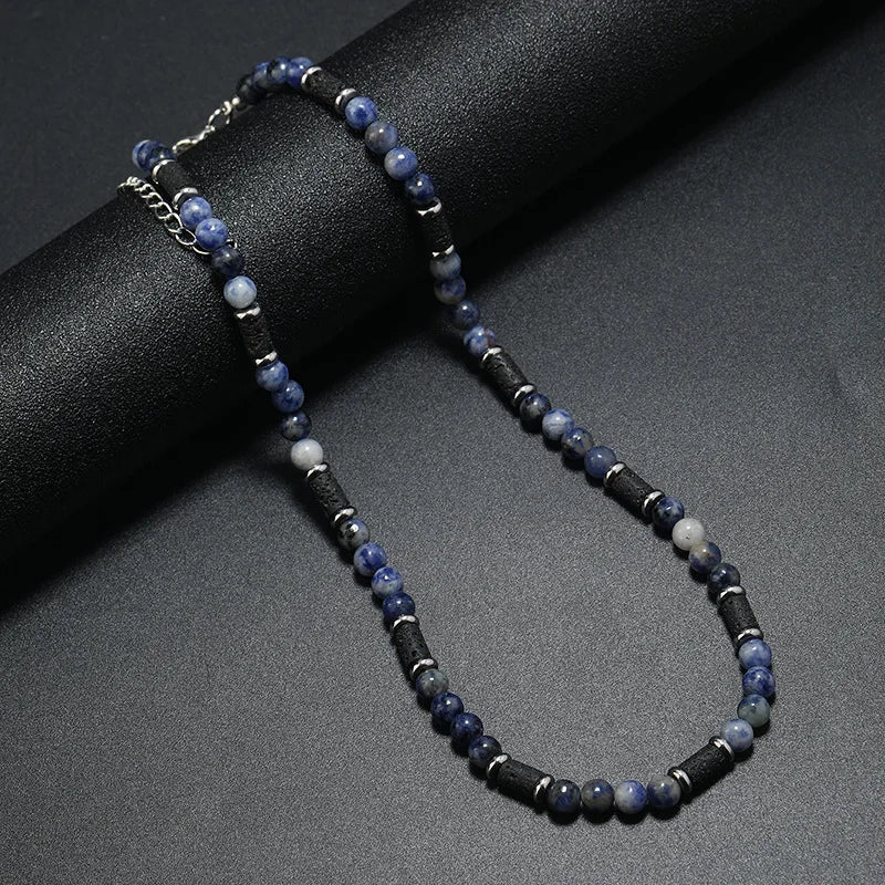 New Bohemian Men's Beaded Necklace Tiger Stone Natural Stone