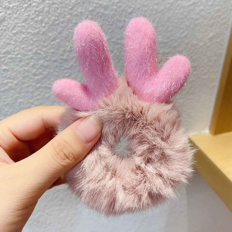 1PC Girl Hair Accessories Plush Rabbit Ears Elastic Hair Rope