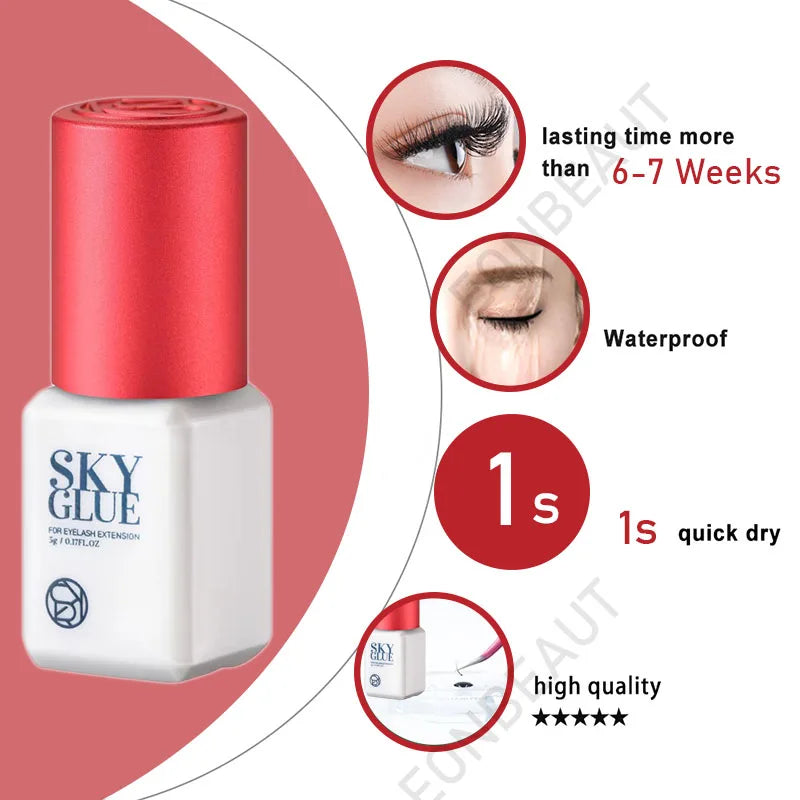 5 Bottles SKY S Plus Eyelash Extension Glue 5ml Red Cap Original Korean Adhesive for Professional Use