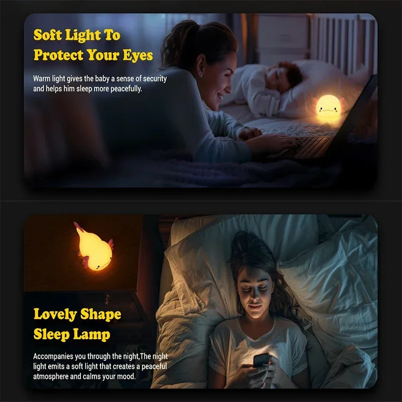 Cute Axolotl Night Light Silicone Table Lamp USB Rechargeable