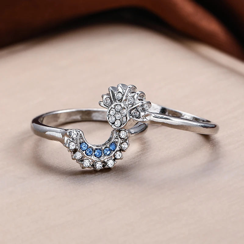 2pc Set Summer Couple Ring Set Sky Blue Moon Sun Jewelry