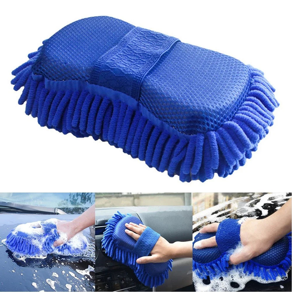 1 Pc Blue Microfiber Chenille Car Wash Sponge Cleaning Tool