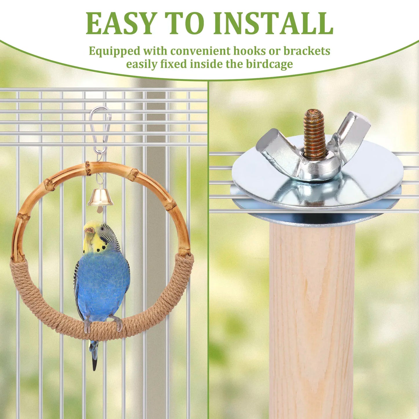 2Pcs Bird Standing Toy Set 360° Rotatable & Bell Wooden Interactive Spinning Parakeet Toys for Bird Cage Accessories NEW