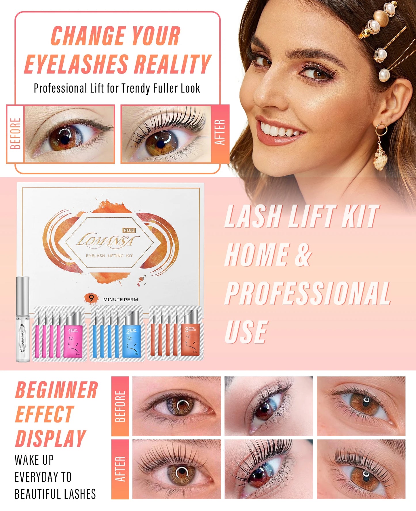 Lomansa 15 Piece Brow Lamination Kit with 8-12 Minute Application Time and 2 in 1 Perm Fixation Lotion for Long Lasting Lashes and Brows