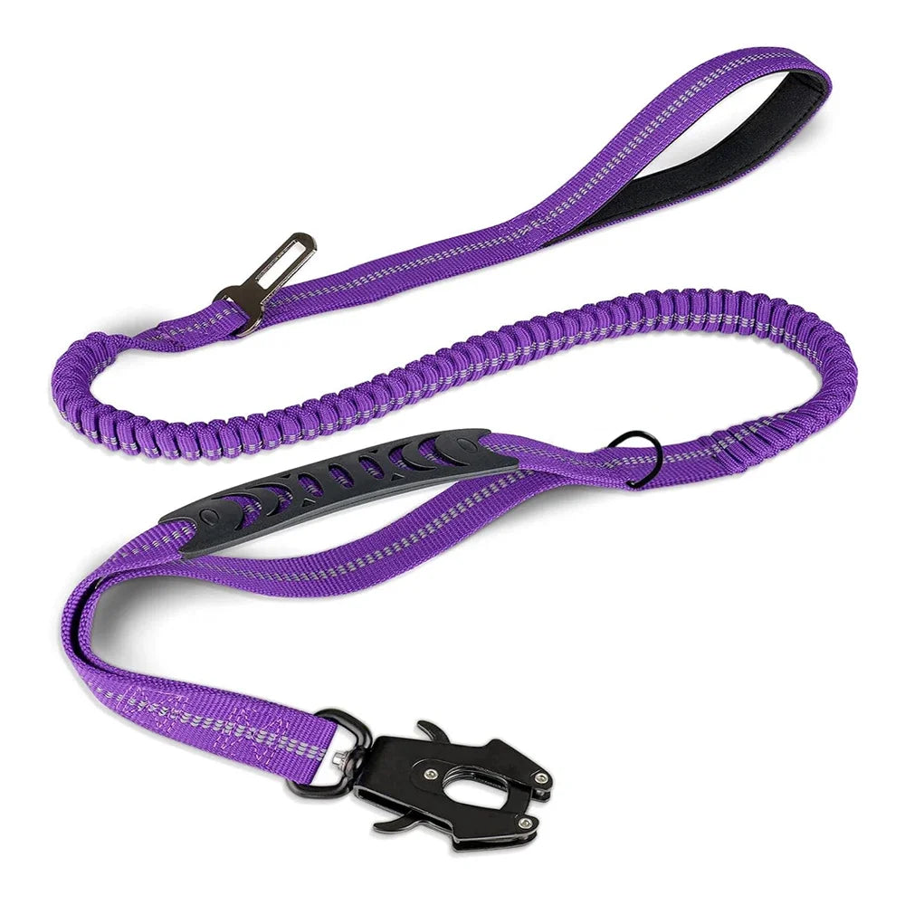 Reflective Heavy Duty Tactical Bungee Dog Leash with Shock Absorbing Technology and Seatbelt for Large Dogs