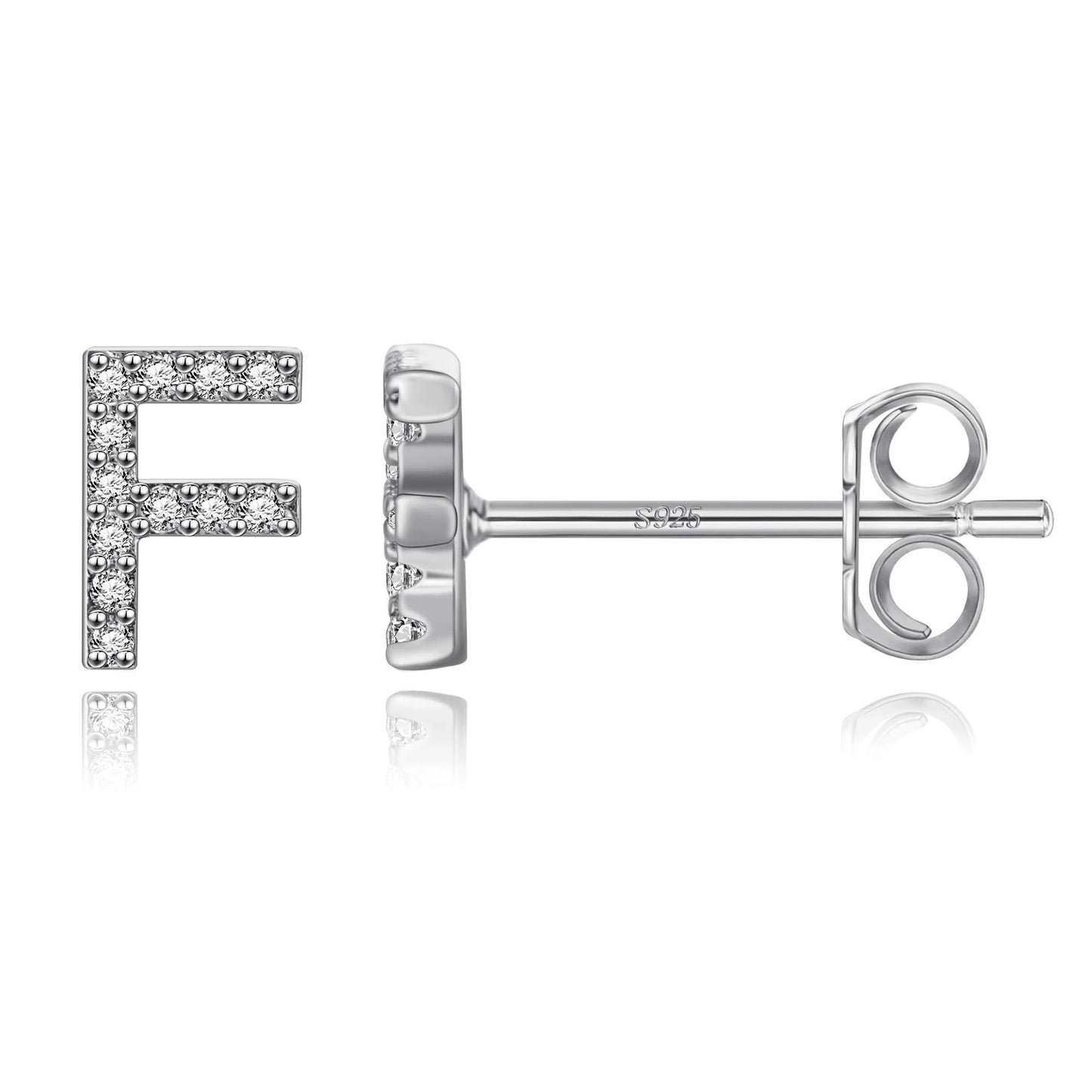 Simple Metal 925 Sterling Silver Letter Earrings with Zircon