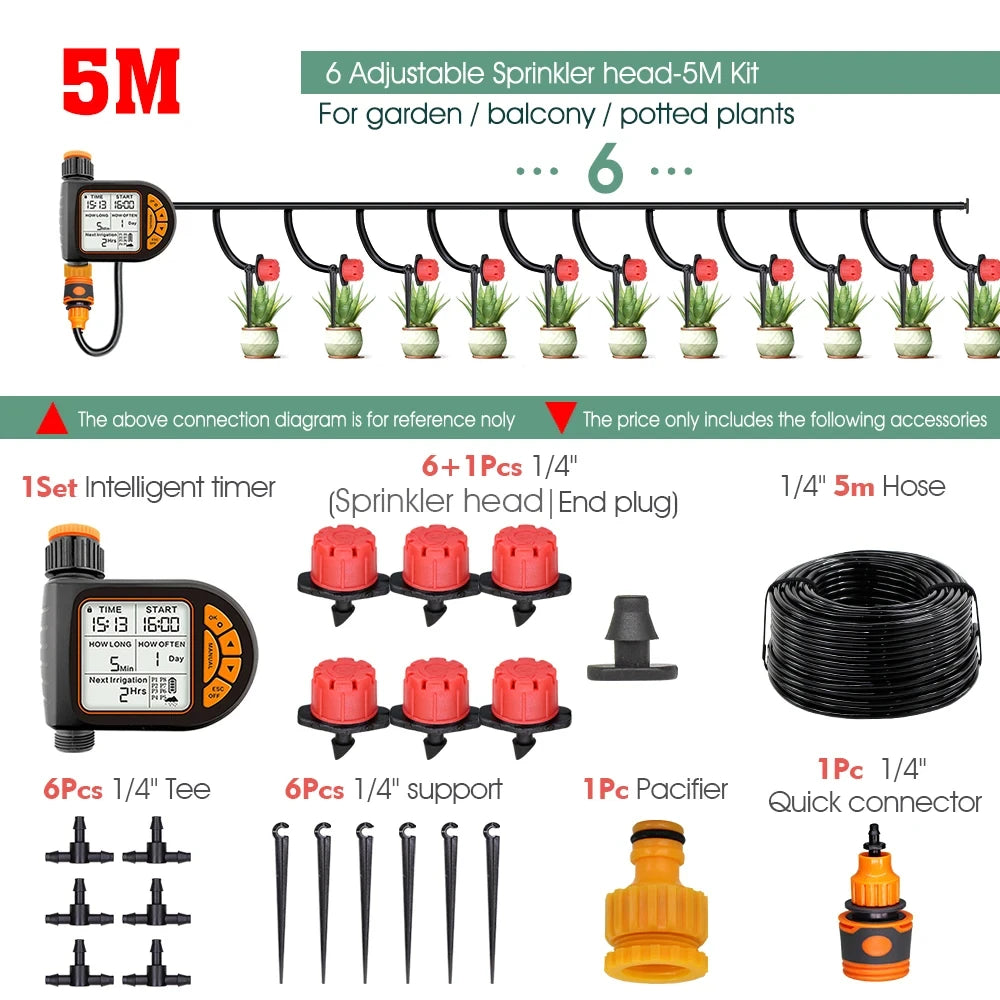 Garden Smart Timer Irrigation Set 5-50M 1/4 inch IPX5 Waterproof Automatic Watering Controller for Lawns and Plants