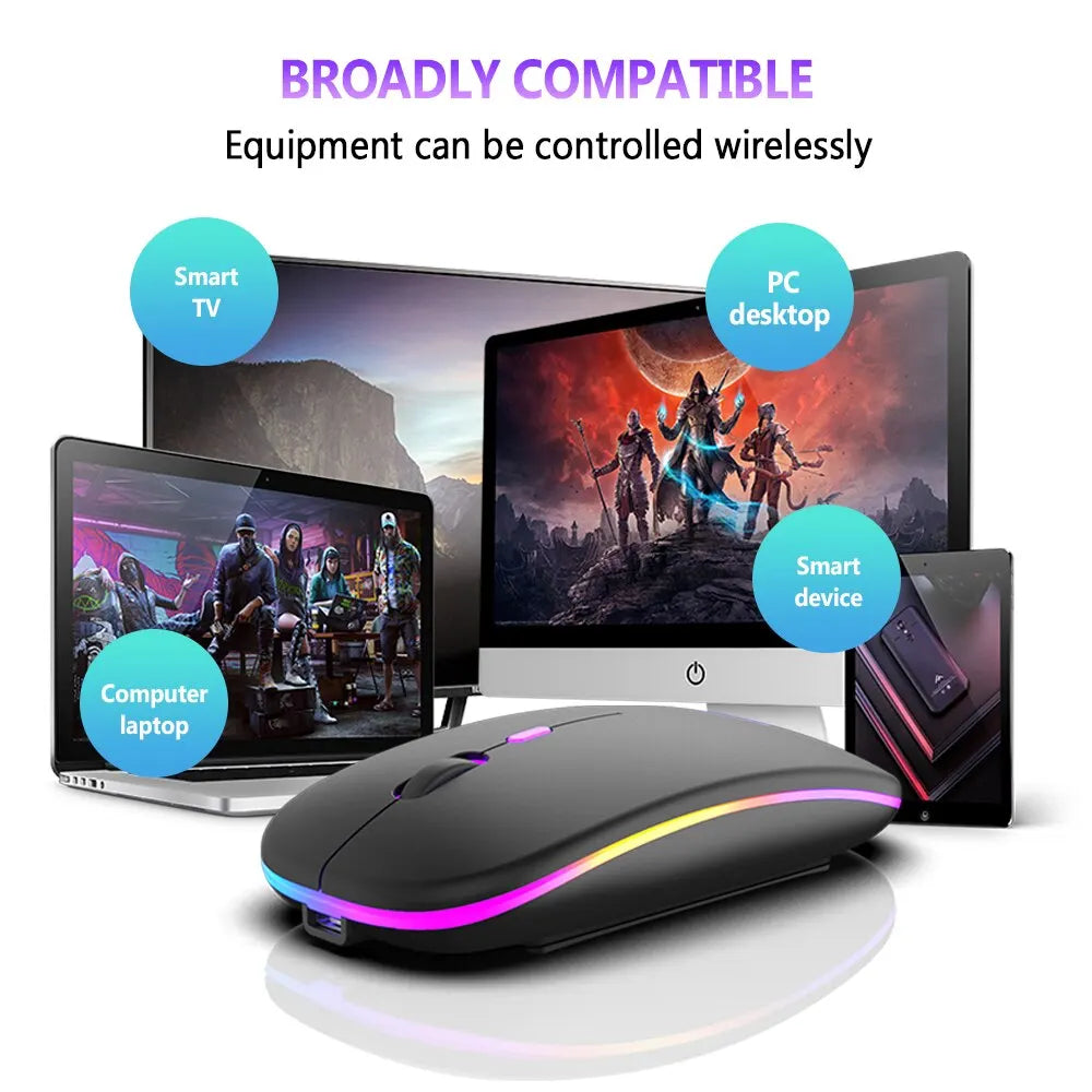 Wireless Mouse Bluetooth and 2.4GHz Dual Modes RGB Ergonomic Silent Click for PC iPad Laptop