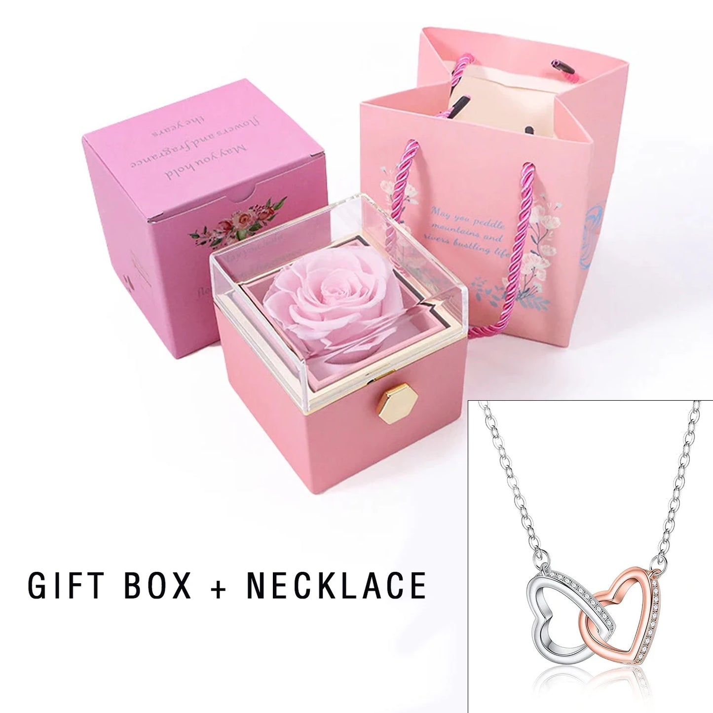 Eternal Rose Box With Heart Necklace For Mom Mother's Day Gift