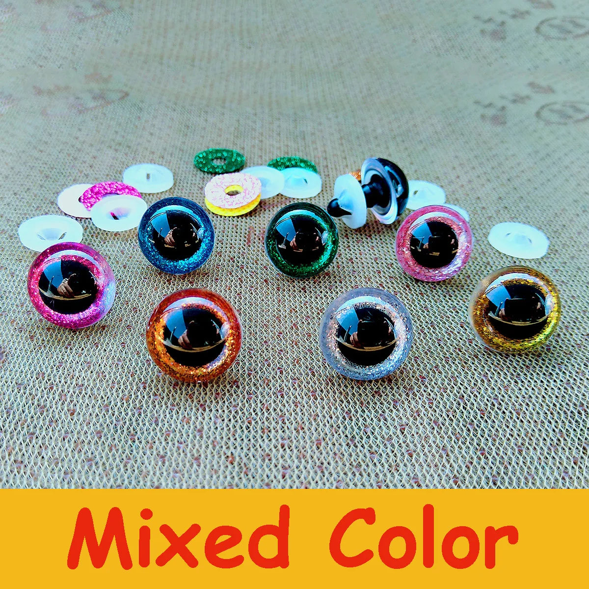 20pcs 3D Plastic Glitter Safety Eyes for Amigurumi DIY Mixed Sizes 10-22mm