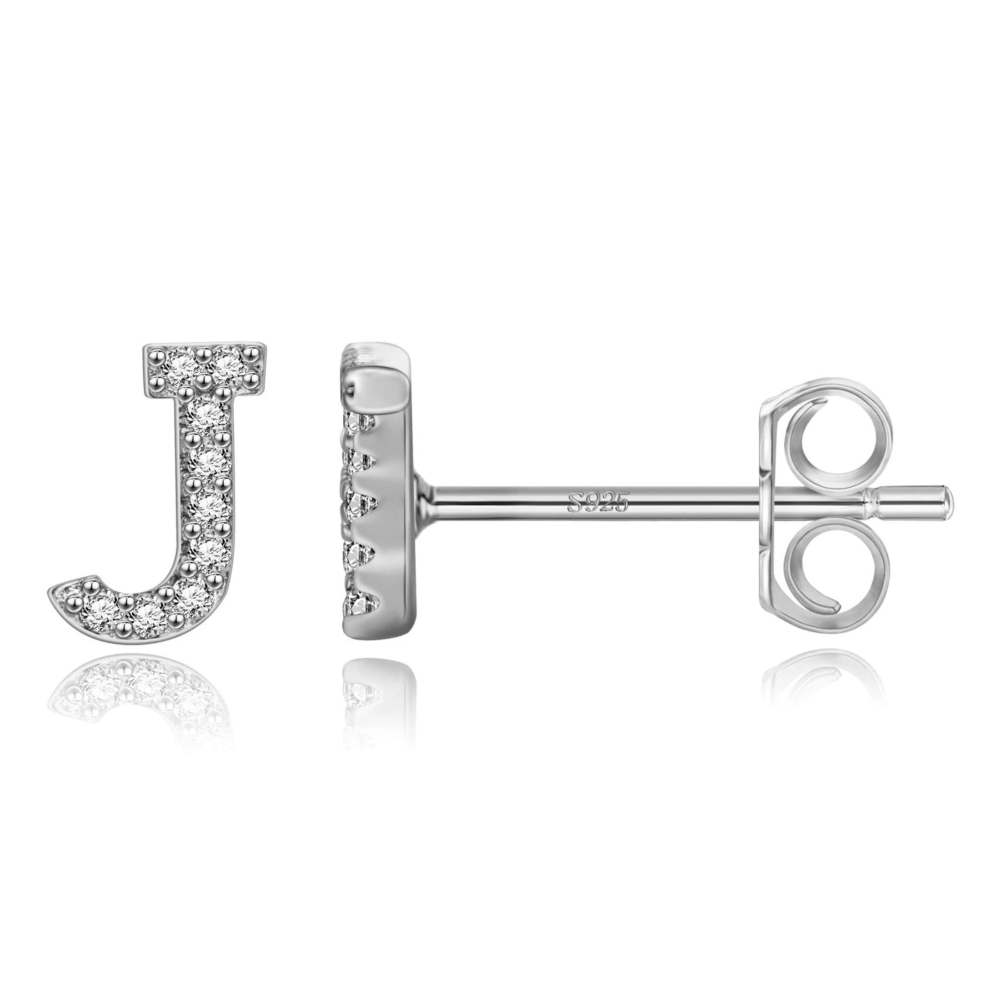 Simple Metal 925 Sterling Silver Letter Earrings with Zircon