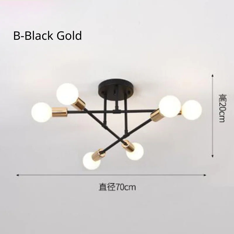 Nordic Minimalist LED Pendant Light Chandelier for Bedrooms and Living Rooms Black and Gold Lighting Fixture