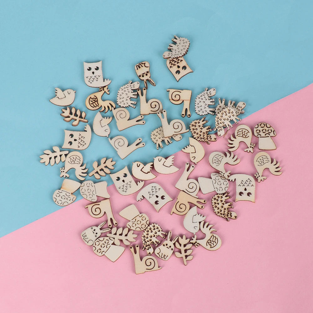 50Pcs/Pack Animal Snail Rabbit Wooden Craft Embellishments