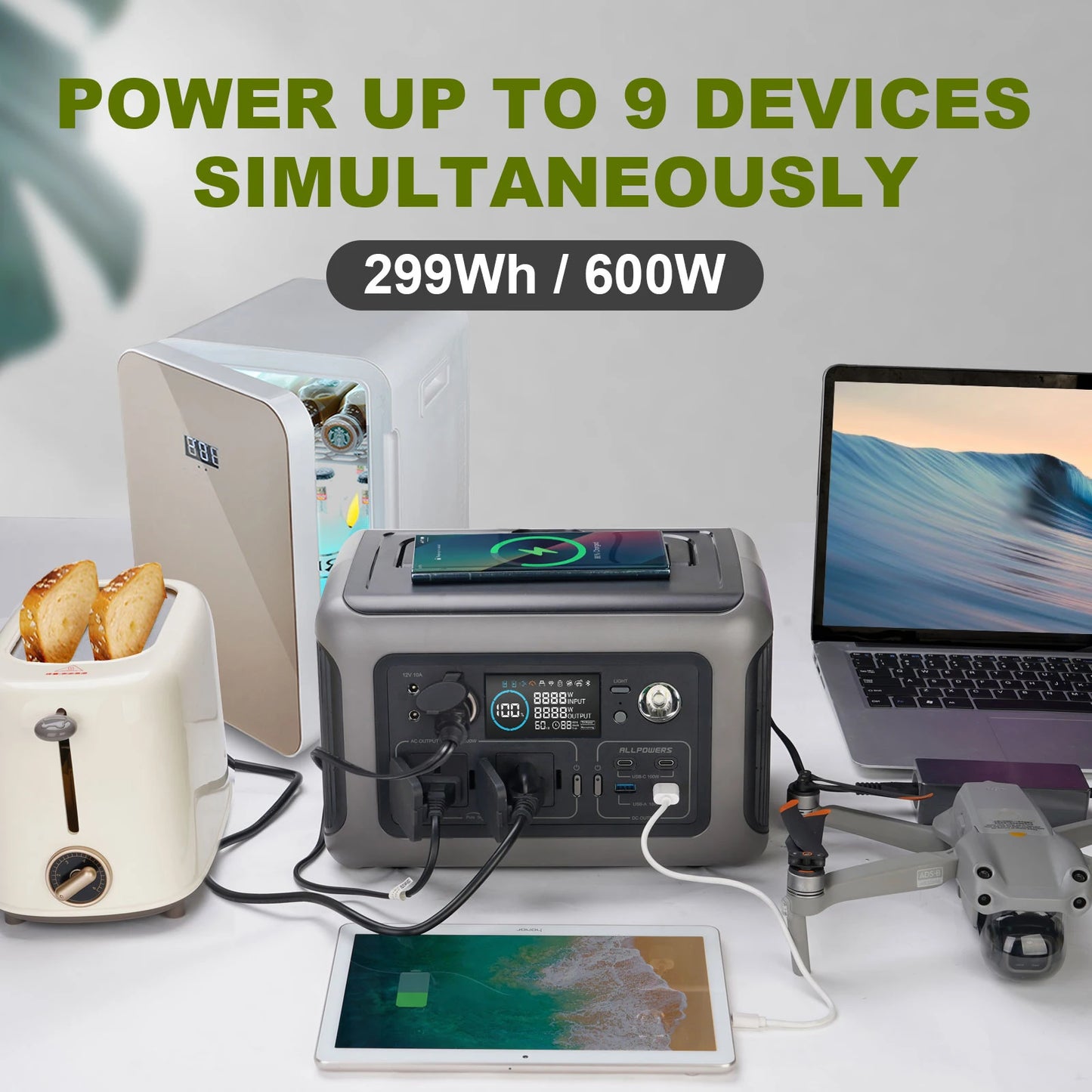 ALLPOWERS R600 Portable Power Station with 299Wh LiFePO4 Battery for Camping, RV Trips and Emergency Backup