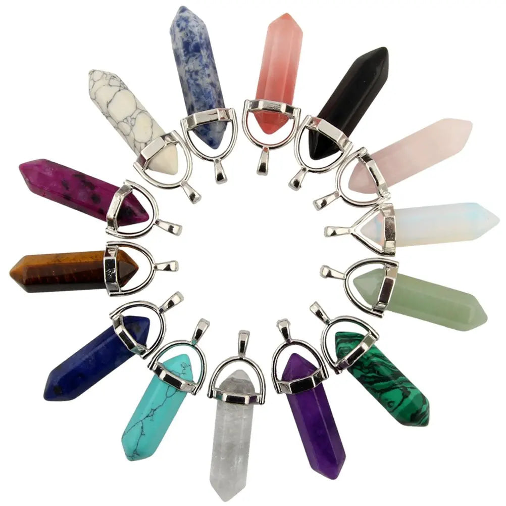 Multicolor 10pcs Bullet Shape Chakra Pendants Sugilite Quartz