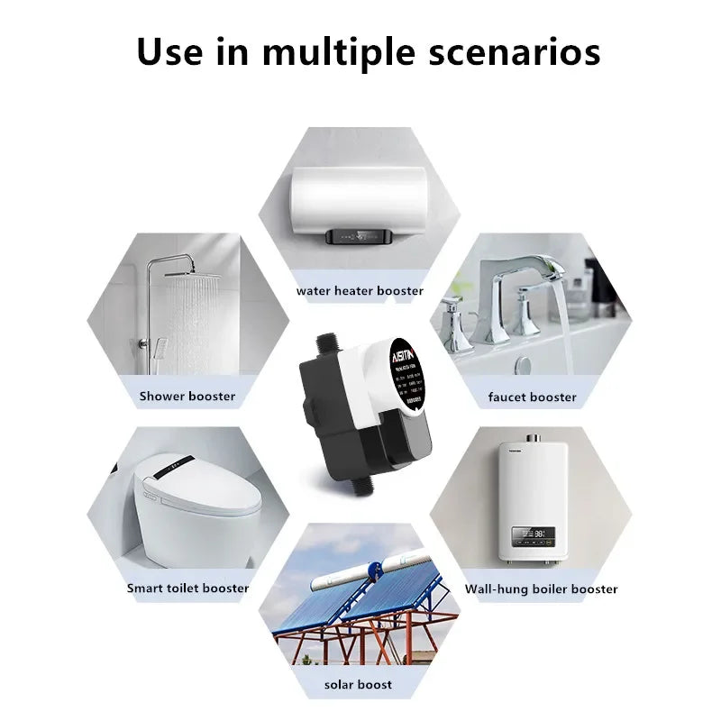 Bomba de refuerzo AISITIN Bomba de agua sin escobillas 16 m 24 V IP56 Controlador de presión automático Pome Calentador de agua de refuerzo para el hogar