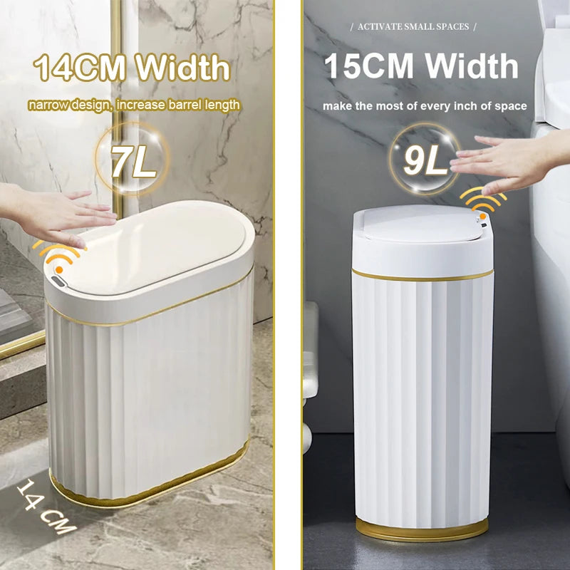 Automatic Sensor Trash Can 7L 9L Stylish Roman Striped Design Hands-Free Induction Garbage Bin for Kitchen and Bathroom
