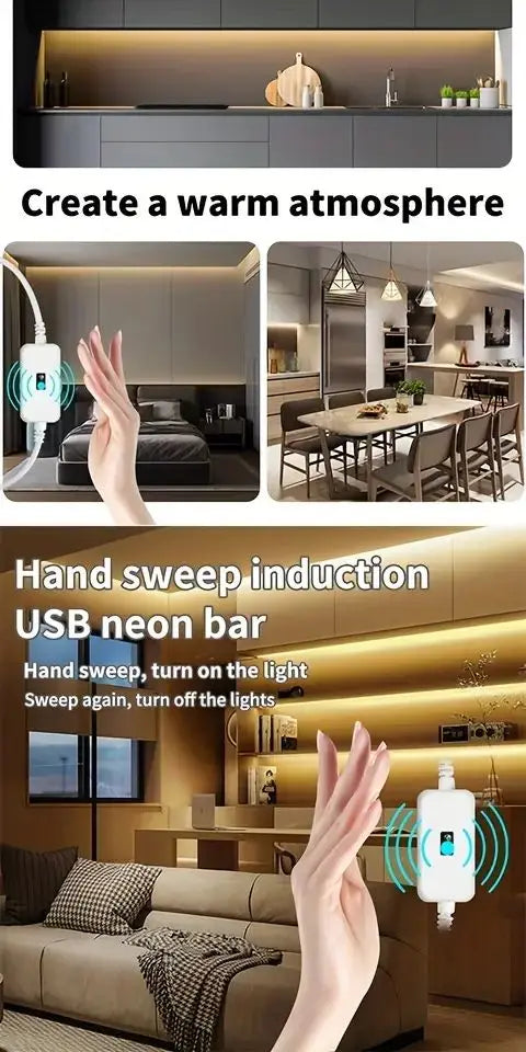 LED Neon Lights Strip Dimmable Waterproof USB Powered Motion Sensor Hand Scan Switch for Home Party DIY Neon Sign