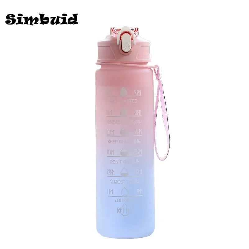 600ML Sports Water Bottle with Time Marker Leak-proof Fitness Cup