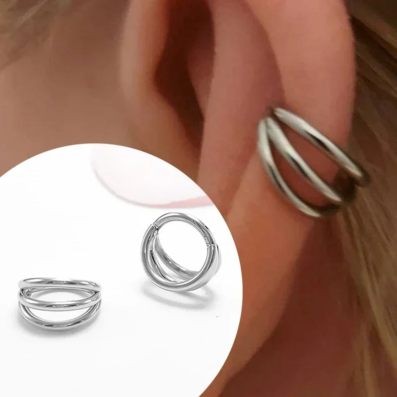 F136 Titanium 3 Layers Nose Rings and Ear Cuff Jewelry