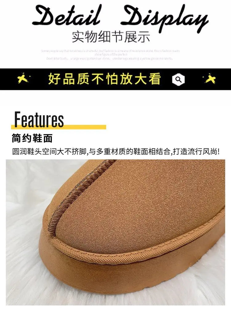 Women's Wool Slippers Warm Sheepskin Platform Shoes 2024