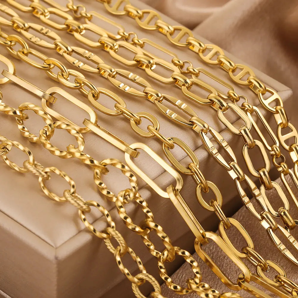 1 Meter Stainless Steel Chunky Hip Hop Gold Color Chains DIY Jewelry