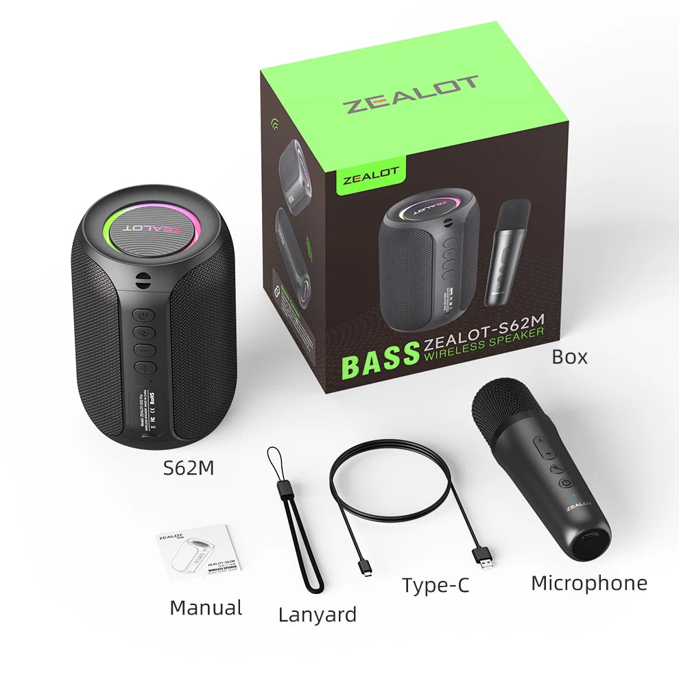 Zealot S62M Portable Bluetooth Karaoke Machine with Wireless Microphones Ideal for Home and Family Gatherings