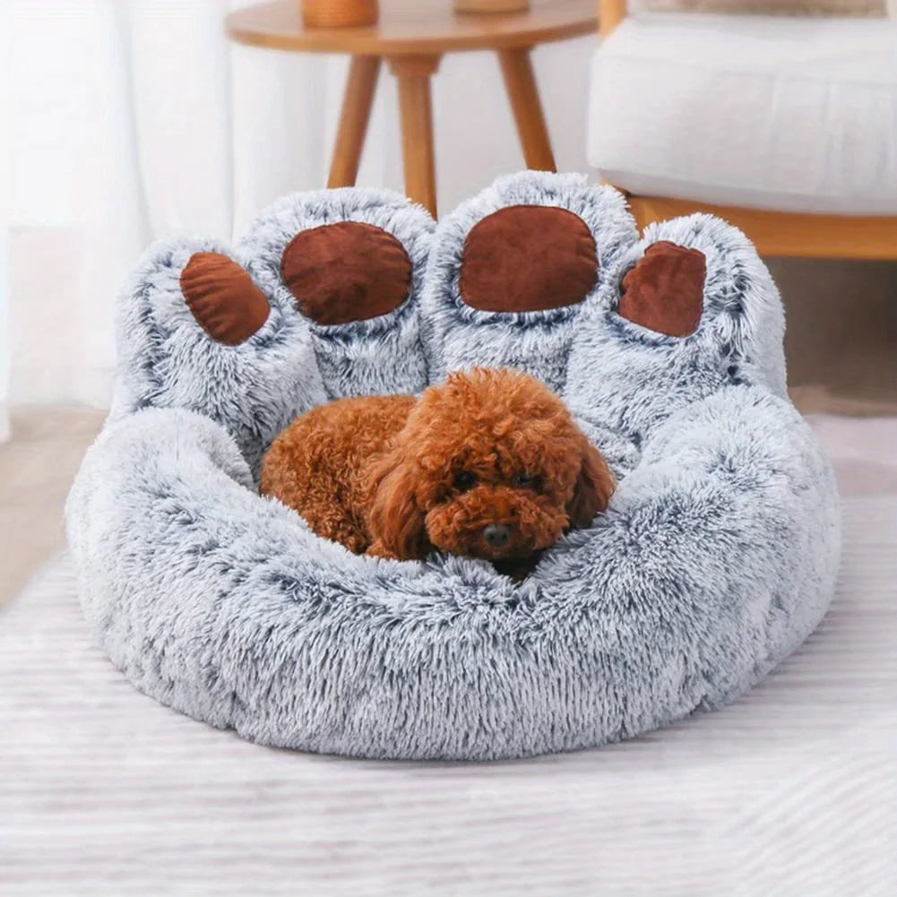 Dog Bed Cat Pet Sofa Cute Bear Paw Shape Cozy Fluffy Cushion