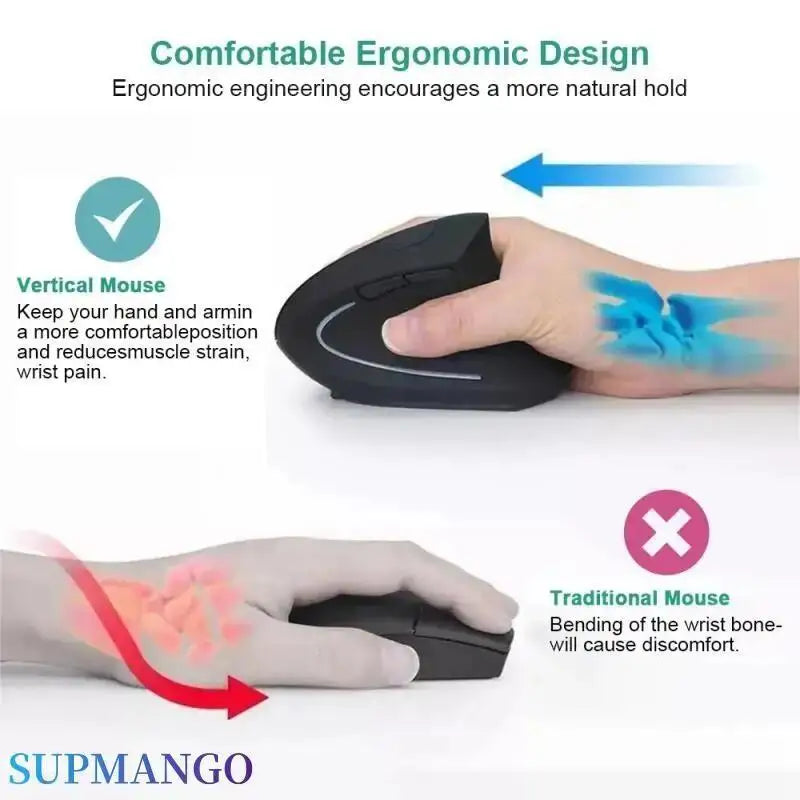 Vertical Mouse Ergonomic Wireless 2.4GHz Optical Mice 6 Buttons 3 DPI 800 1200 1600 for Laptop PC