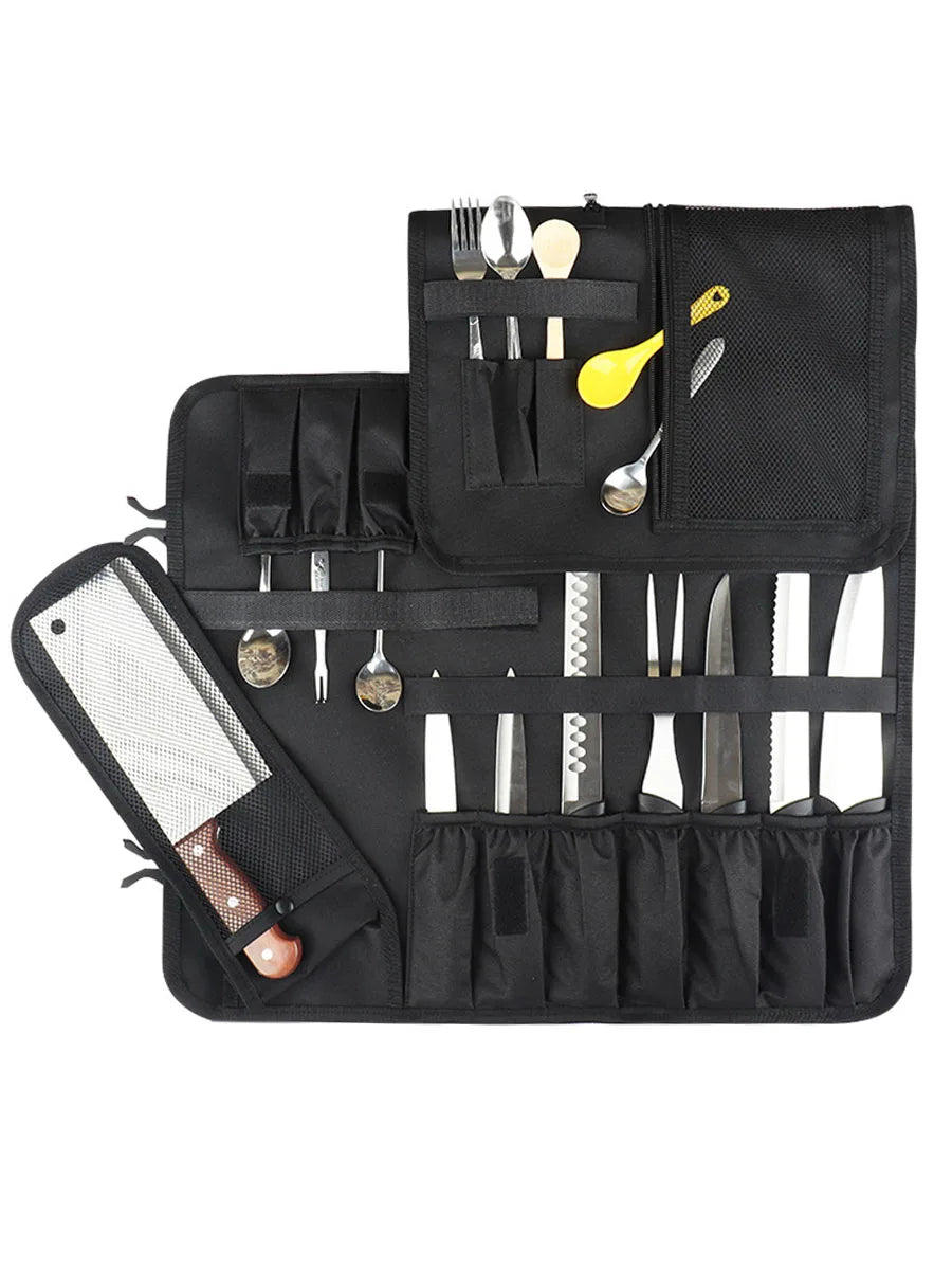 WESSLECO Portable Chef Knife Bag Roll Case with Durable Storage Pockets for Easy Organization