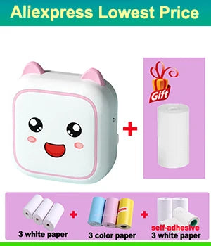 Portable Mini Thermal Printer Wirelessly BT 203dpi Photo Label Memo Printing with USB Cable