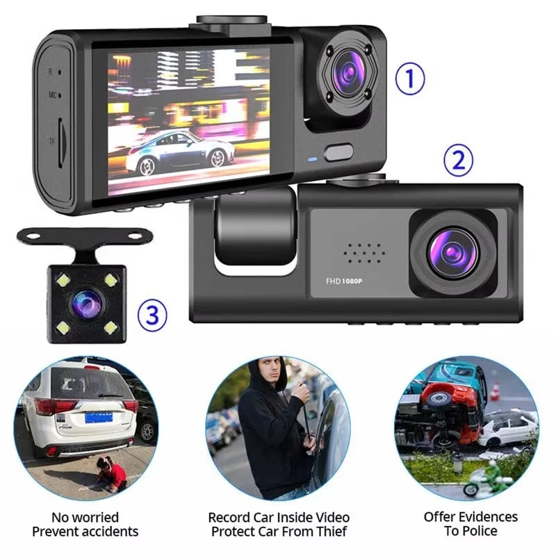 1080P Dash Cam with IR Night Vision and Loop Recording for 2/3 Channel Vehicle DVR