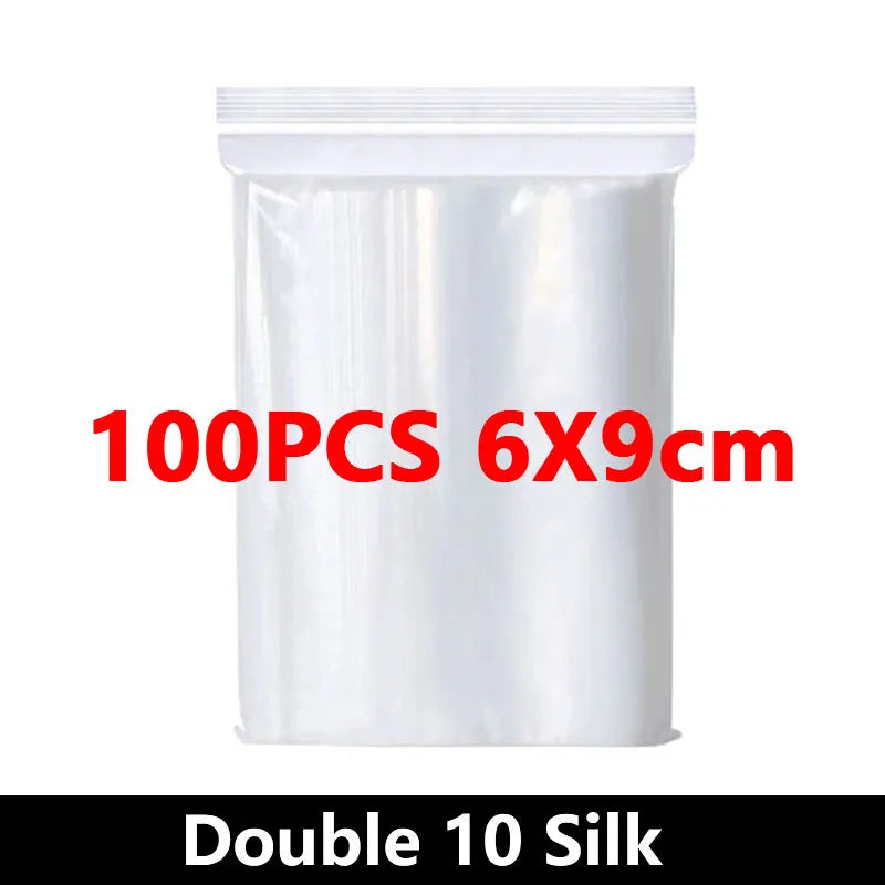 100Pcs Thicken Zipper Sealed Bags Clear Plastic Storage Bags for Jewelry and Food Packing