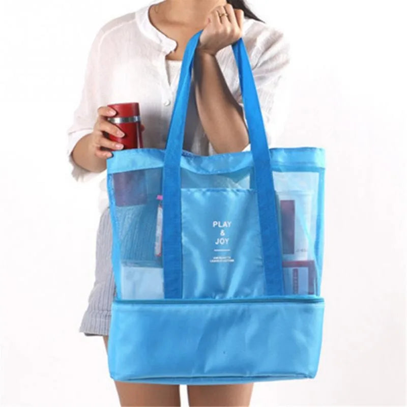 Beach & Picnic Mesh Cooler Bag – Transparent Double-Layer Insulated Tote for Women, Travel & Swim Gear