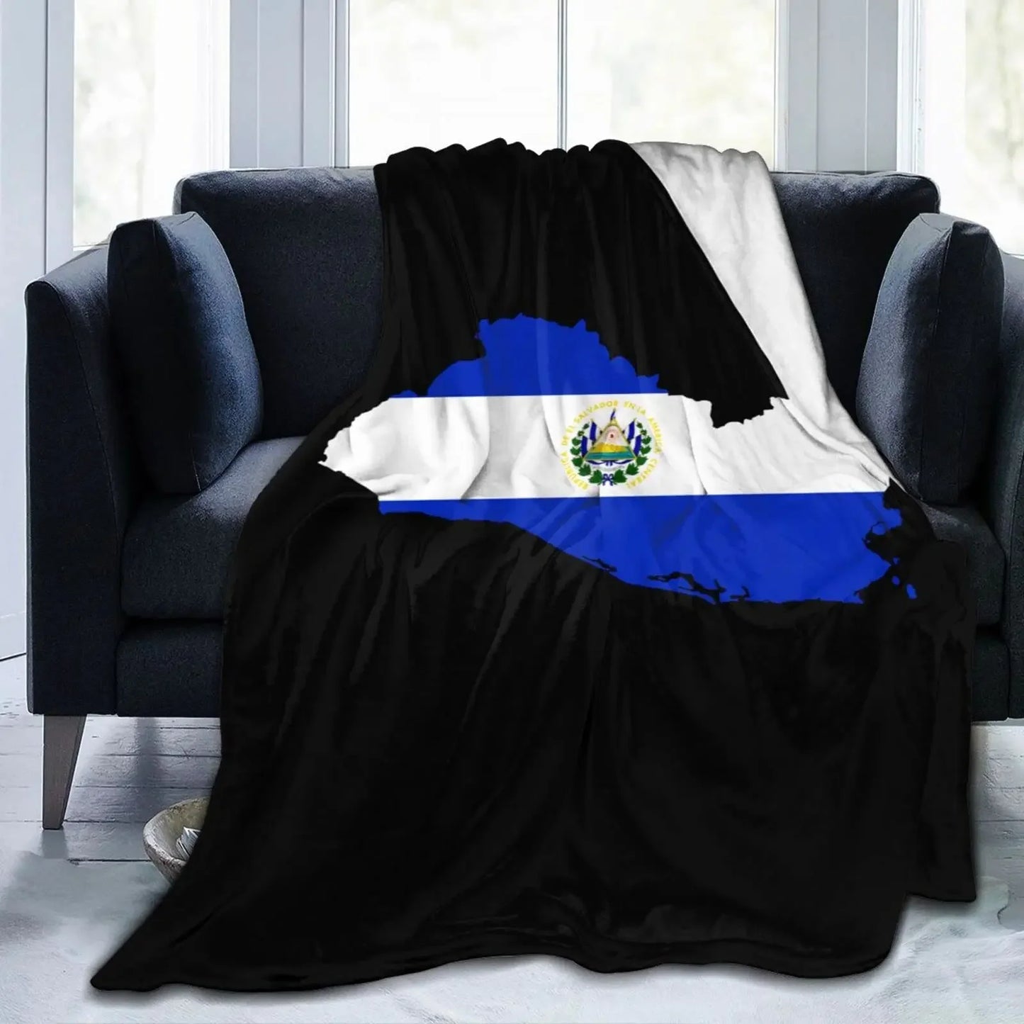 El Salvador Flag Blanket -Blue Sherpa