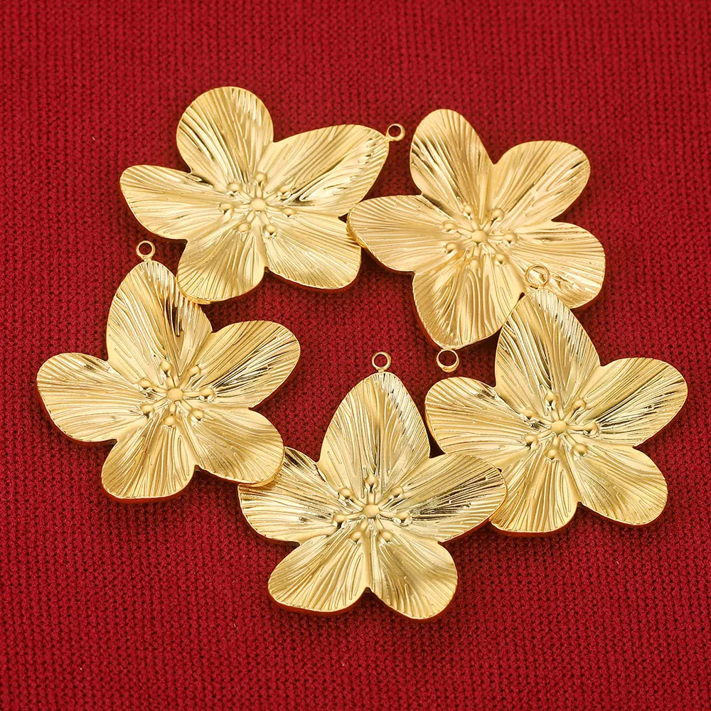5PCS/LOT Stainless Steel Charms Large Flower Charm PVD Gold Plated Jewelry for Earring Necklace Bracelet Making