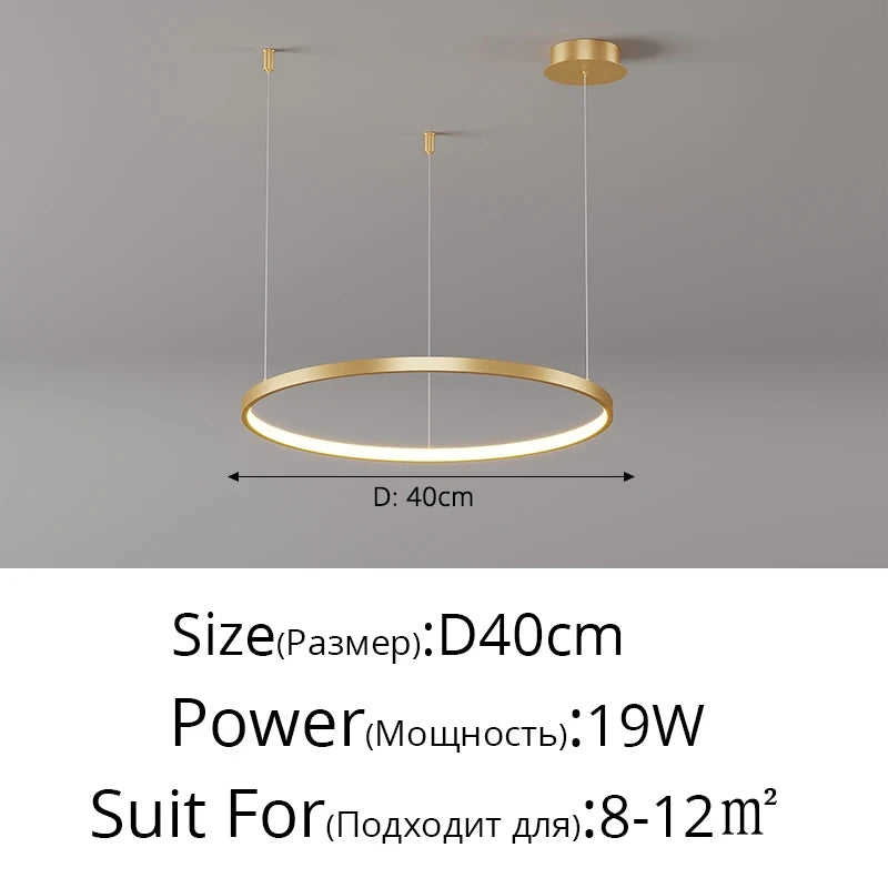 Black Rings Modern Minimalist Dimmable Pendant Light for Living Room and Restaurant Remote Control Chandelier Home Decor