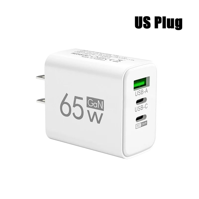 GaN Fast Charging 65W USB Type C Charger PD 3.0 for iPhone 15 Samsung Xiaomi Huawei