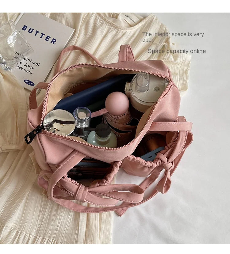 2024 New Korean Bow Nylon Shoulder Bag Large Capacity Tote Bag