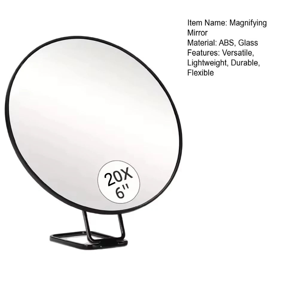 20X Magnifying Handheld Makeup Mirror Portable Beauty Tool One-Sided Tabletop Mount for Home and Travel