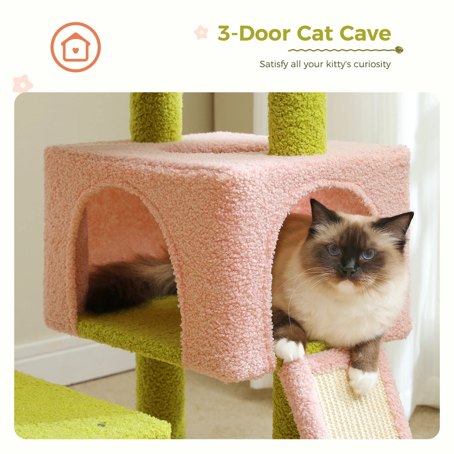 Flower Cat Tree Multi-Level Tower with Sisal Posts and Top Perch