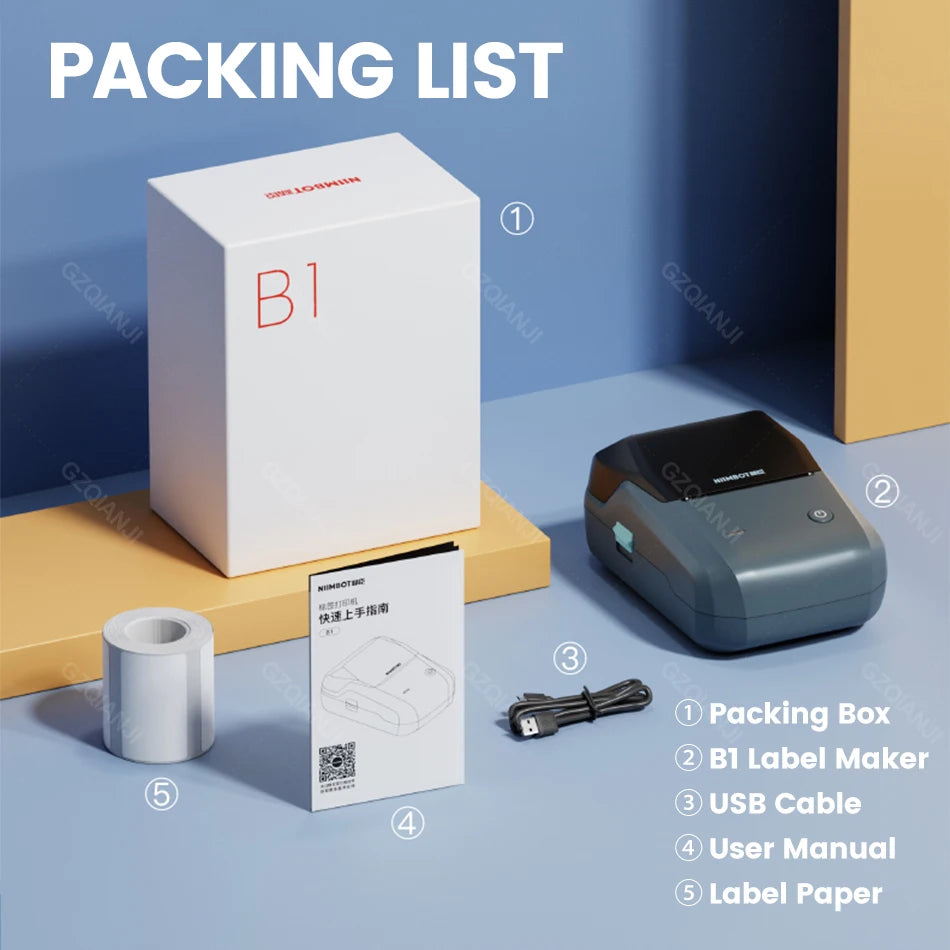 Niimbot B21 B1 Wireless Thermal Label Printer with Self-Adhesive Labels and 5 Roll Set for Efficient Organization