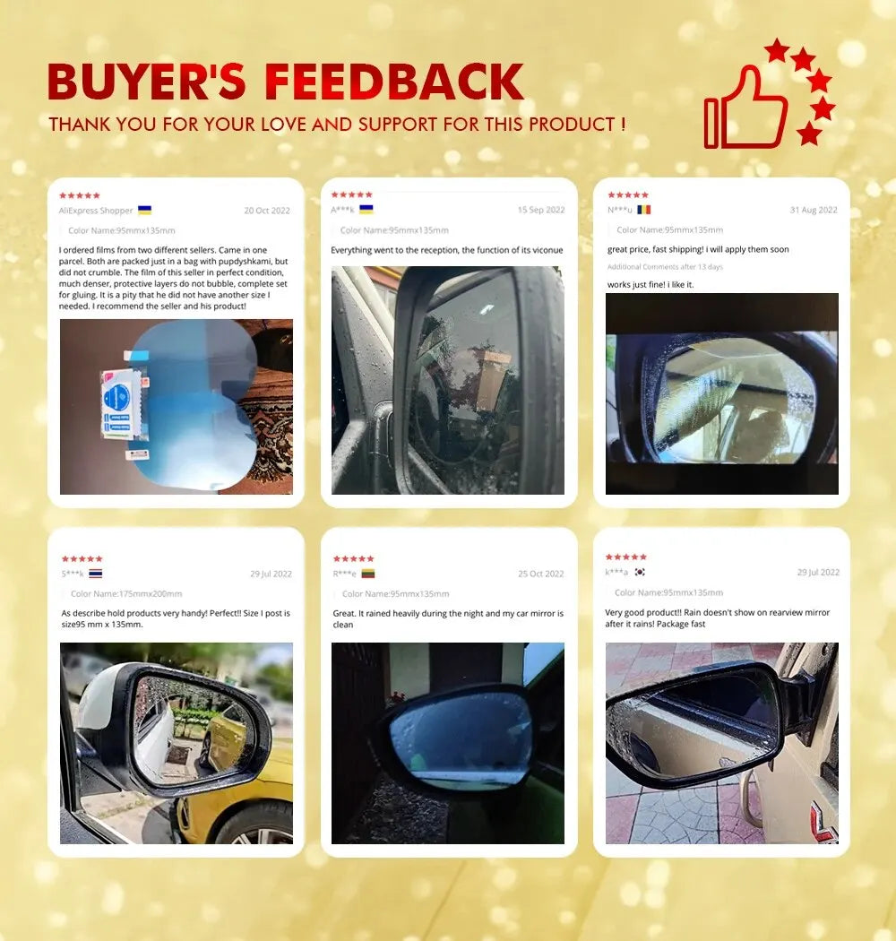 Car Rearview Mirror Film Side Window Rainproof Clear Film 2 Pcs Anti Fog Protective Sticker