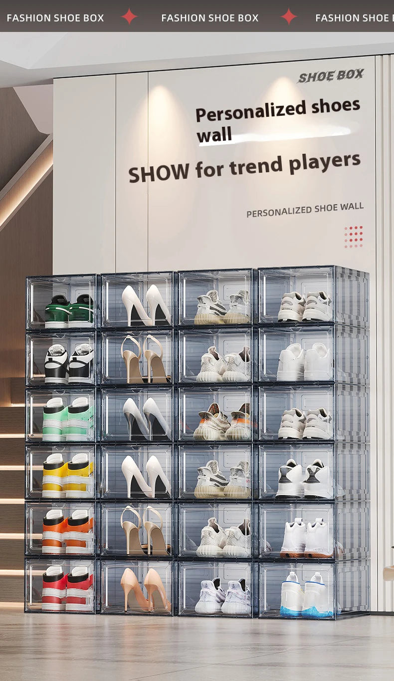 1/10pcs Clear Plastic Shoe Display Case and Hat Organizers with Magnetic Door Waterproof Storage Solution