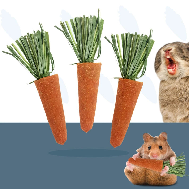 3PCS Small Animal Chew Carrots Hamster Carrot Teething Supplies Toy Natural Nutritious Carrot Nutritious Molar Toys