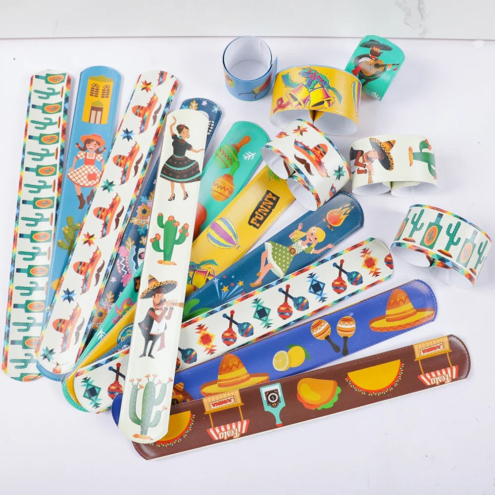 12pcs Mexican Fiesta Theme Cactus TACO Slap Bracelets Wristband Toy for Birthday Party