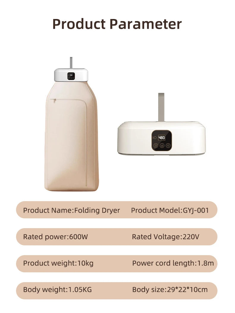 Multifunctional Electric Clothes Dryer Portable Compact Foldable Laundry Dryer Machine with Timer and Dryer Bag