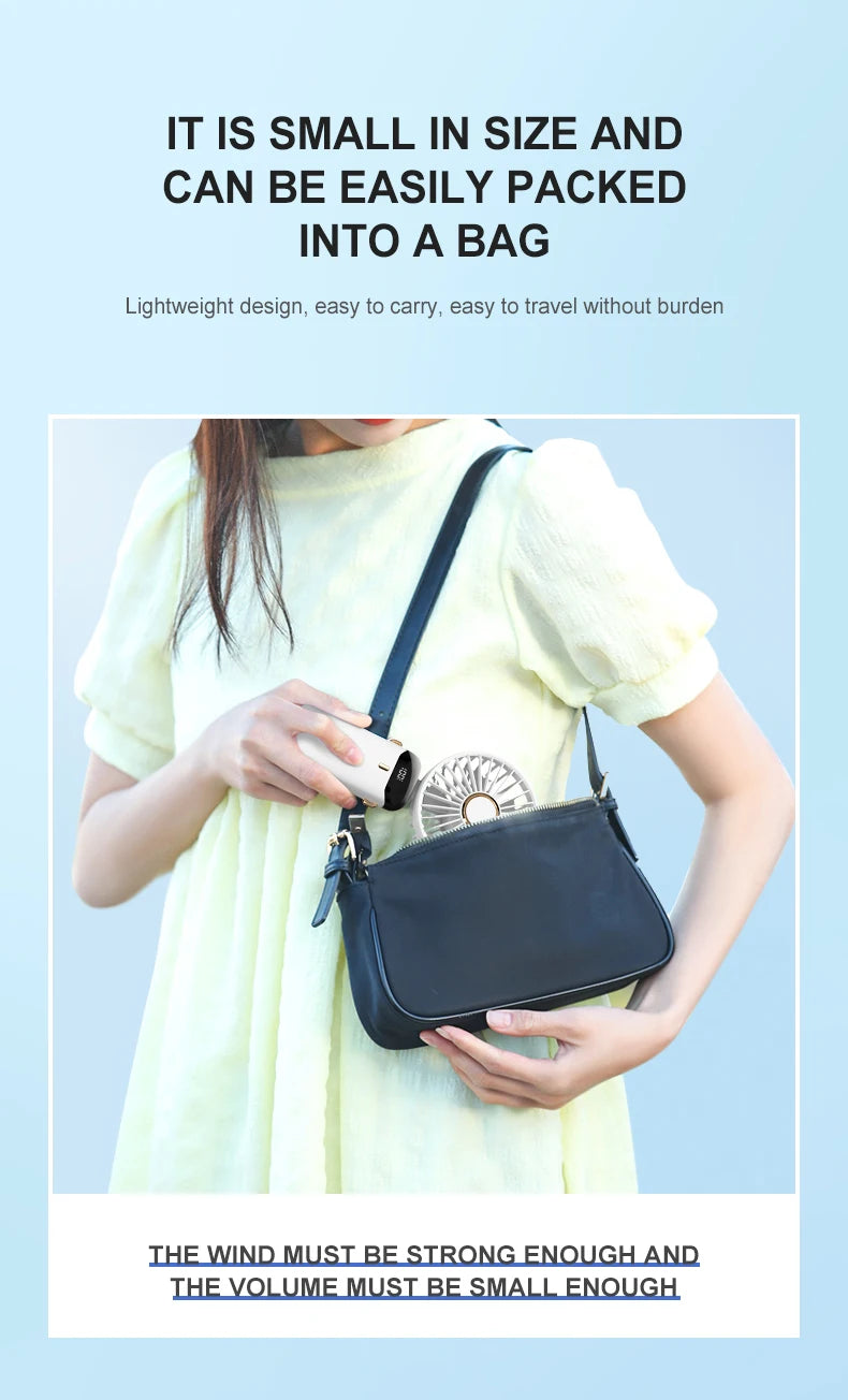 USB Handheld Mini Fan Foldable Portable Neck Hanging Fan 5 Speed Rechargeable with Phone Stand and Display Screen