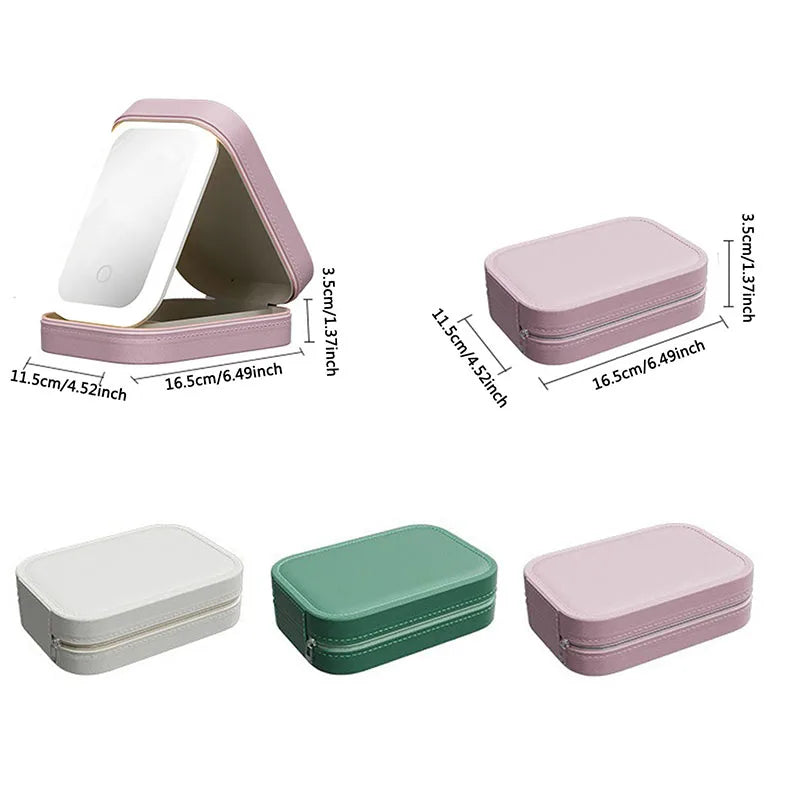 LED Makeup Bag With Mirror And Light Portable Cosmetic Storage For Women Small Lipstick And Brush Organizer