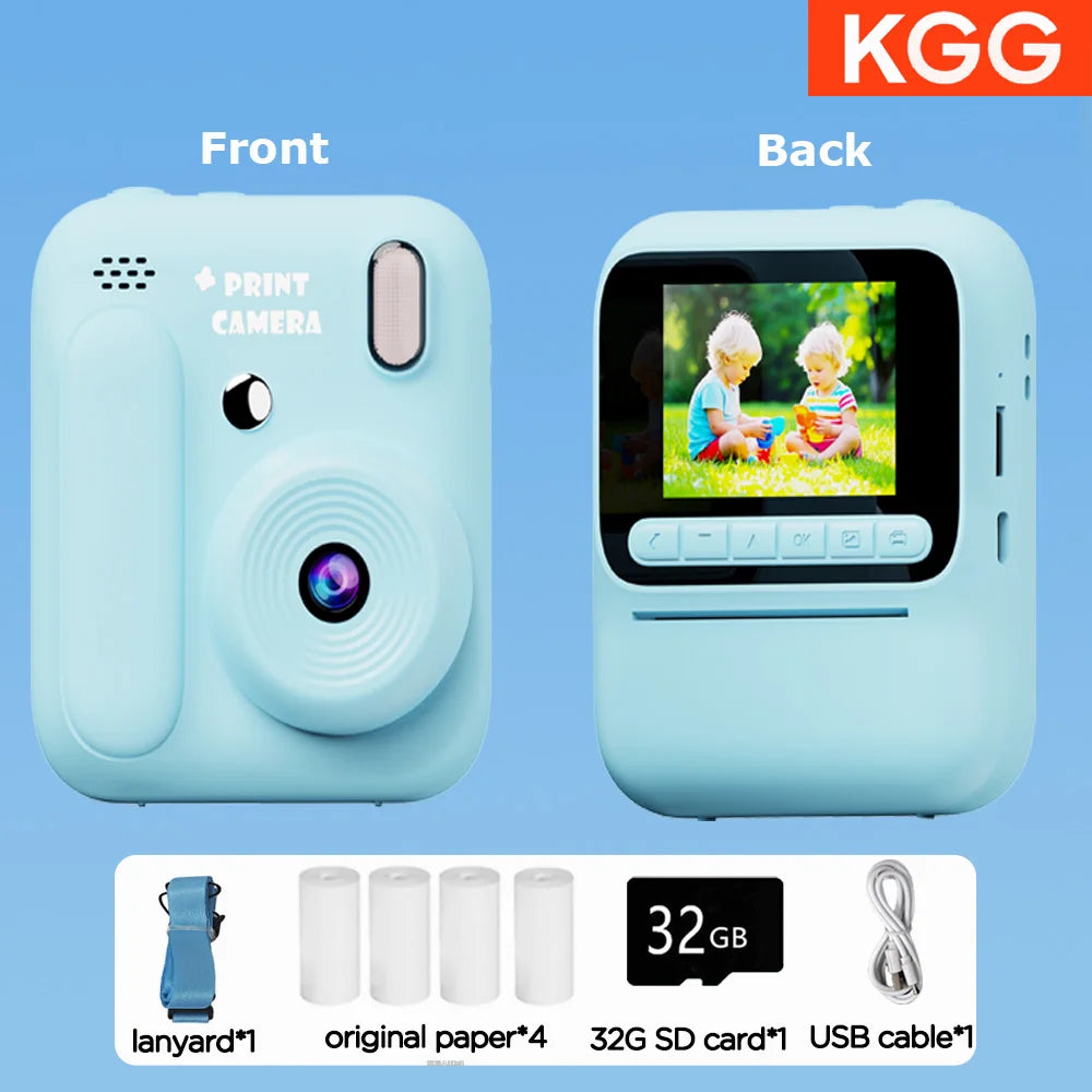 Color Printing Camera Kids Instant Camera 32GB 1080P Thermal Print Digital Camera Print Photo Video Games Music Children Gift